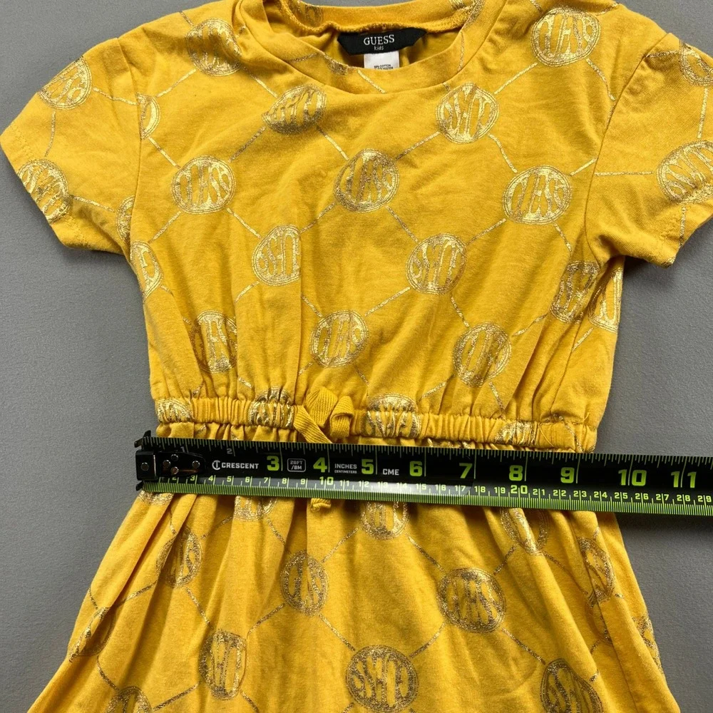 Guess A Line Dress Kids 5 Yellow Gold Detail Cotton Stretch Cinched Bow Waist